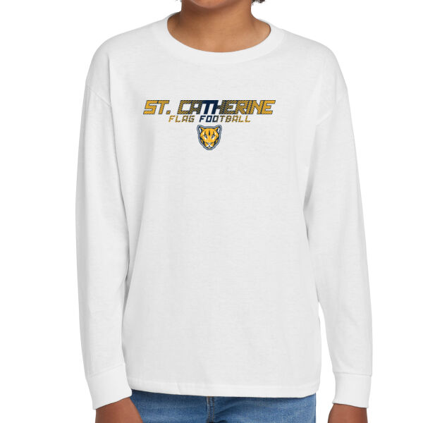 St. Catherine Girls White Flag Football Youth Heavy Cotton 100% Cotton Long Sleeve T Shirt Thumbnail