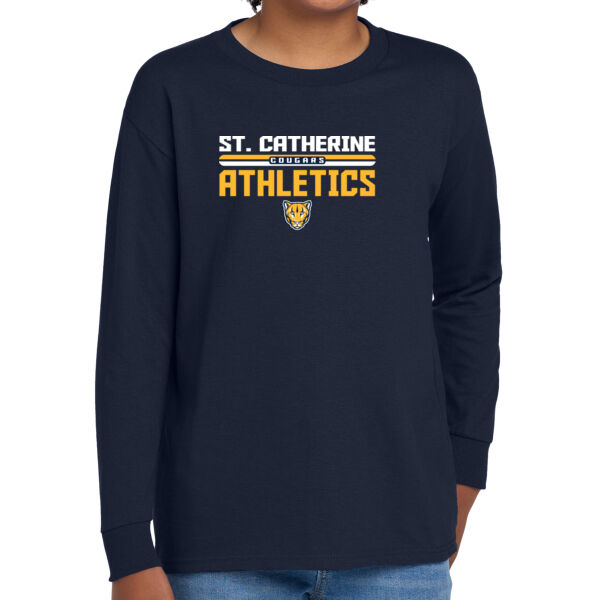 St. Catherine Athletics Youth Navy Heavy Cotton 100% Cotton Long Sleeve T Shirt Thumbnail