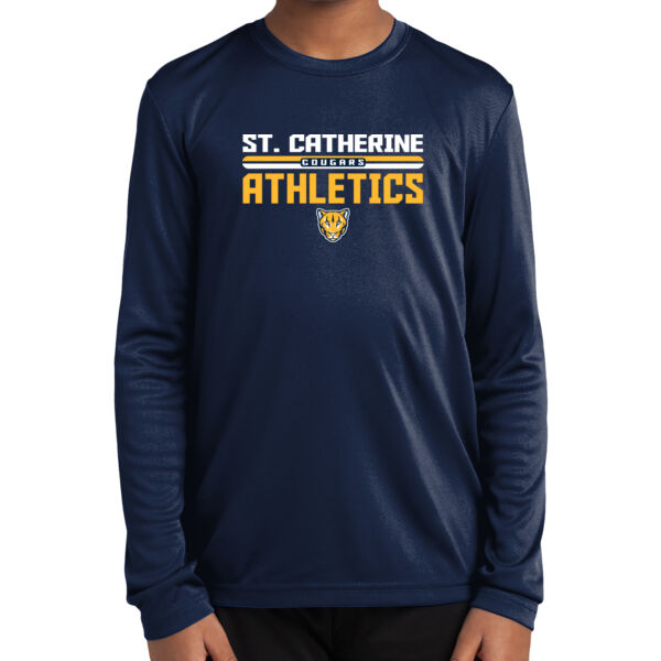 St. Catherine Athletics Youth Navy Long Sleeve PosiCharge Competitor Tee Thumbnail