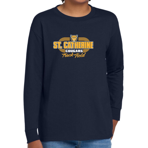 St. Catherine Track and Field Youth Navy Heavy Cotton 100% Cotton Long Sleeve T Shirt Thumbnail