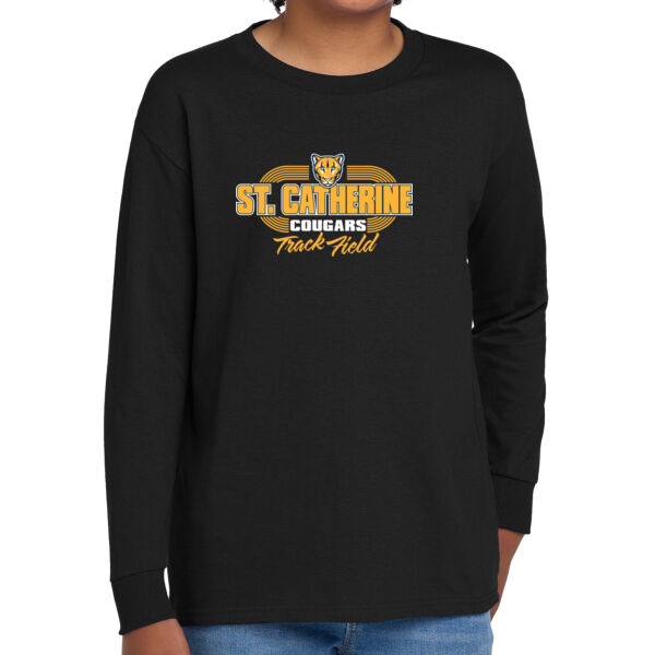 St. Catherine Track and Field Youth Navy Heavy Cotton 100% Cotton Long Sleeve T Shirt Thumbnail