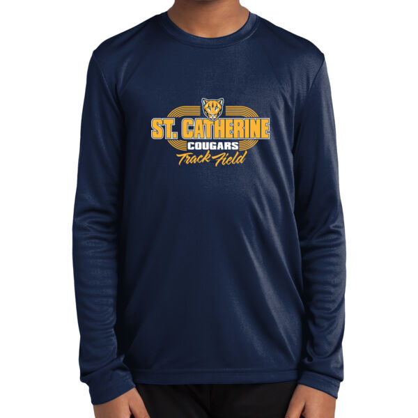 St. Catherine Track and Field Youth Navy Long Sleeve PosiCharge Competitor Tee Thumbnail